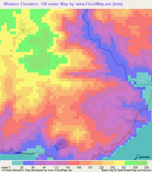 Windsor,Trinidad and Tobago Elevation Map
