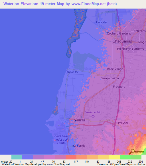 Waterloo,Trinidad and Tobago Elevation Map