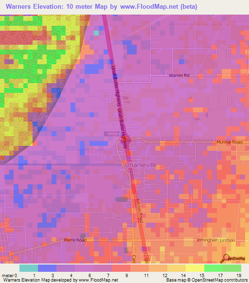 Warners,Trinidad and Tobago Elevation Map