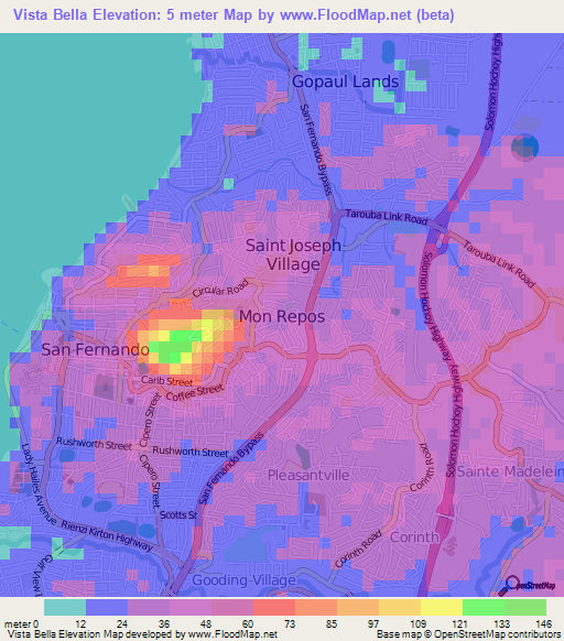 Vista Bella,Trinidad and Tobago Elevation Map