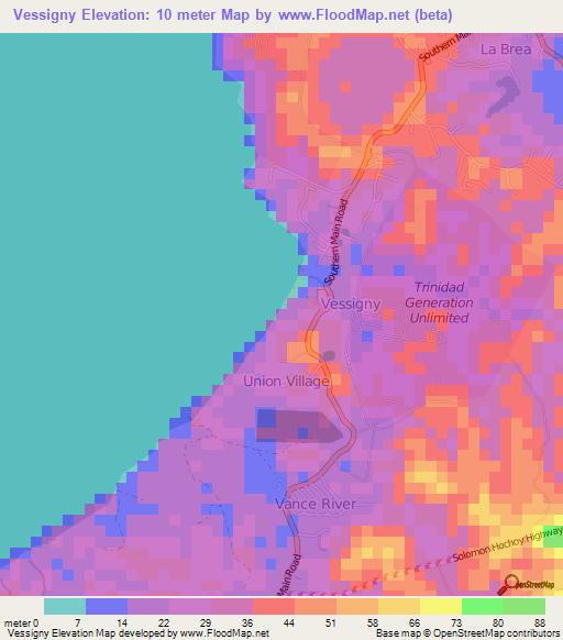 Vessigny,Trinidad and Tobago Elevation Map
