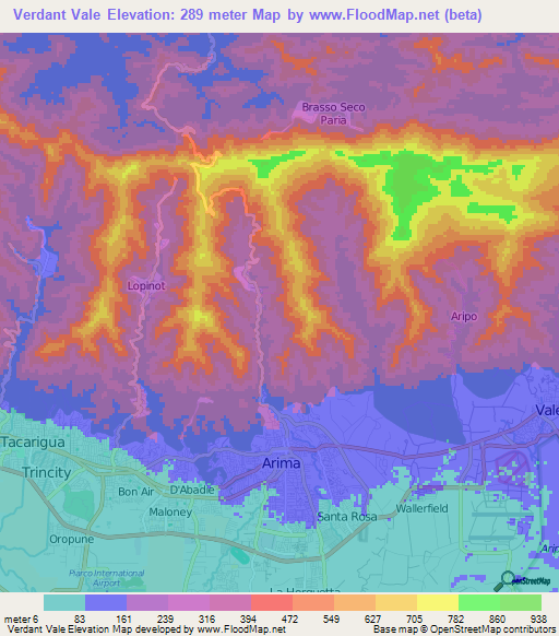 Verdant Vale,Trinidad and Tobago Elevation Map