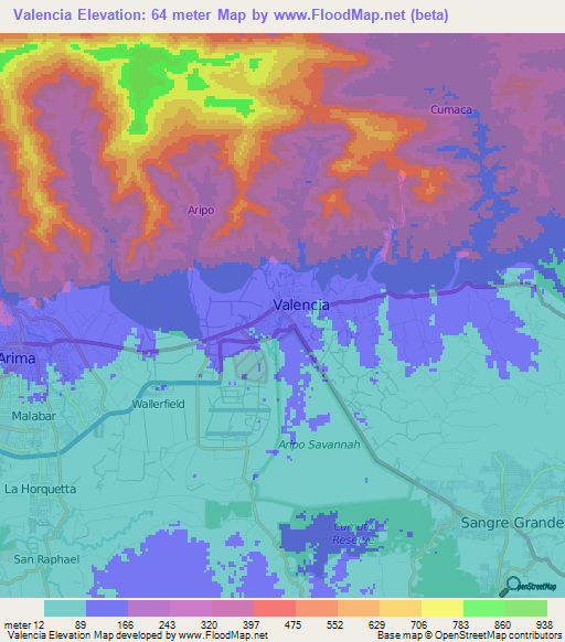 Valencia,Trinidad and Tobago Elevation Map