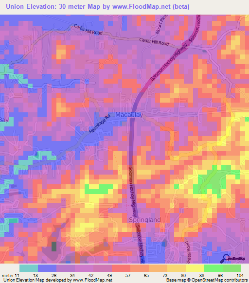 Union,Trinidad and Tobago Elevation Map