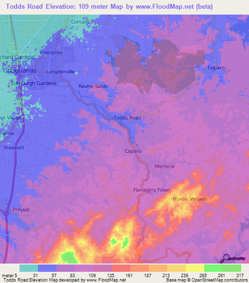 Todds Road,Trinidad and Tobago Elevation Map