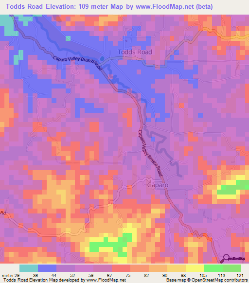 Todds Road,Trinidad and Tobago Elevation Map