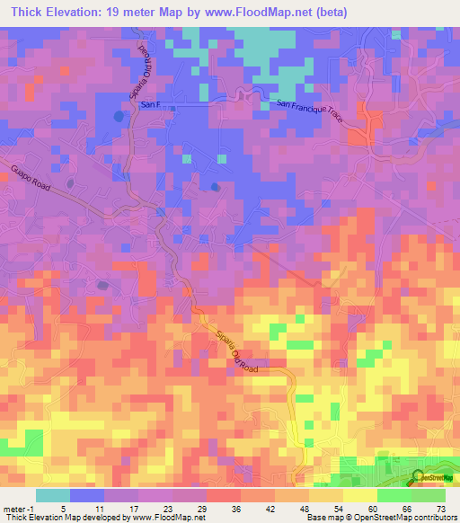Thick,Trinidad and Tobago Elevation Map