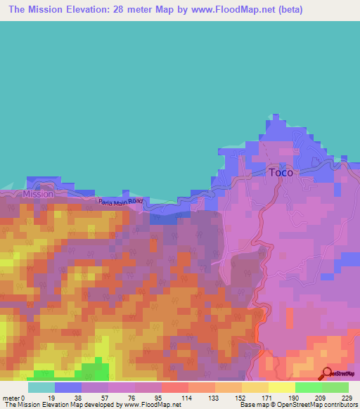 The Mission,Trinidad and Tobago Elevation Map