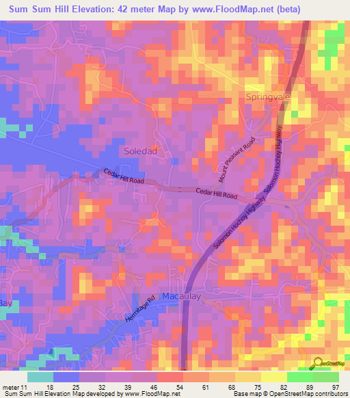 Sum Sum Hill,Trinidad and Tobago Elevation Map