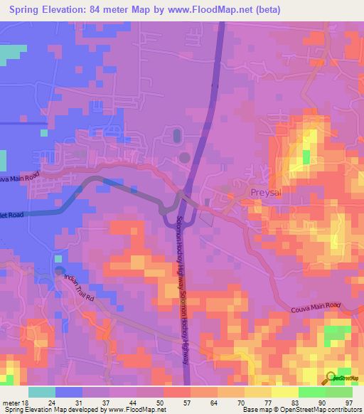 Spring,Trinidad and Tobago Elevation Map