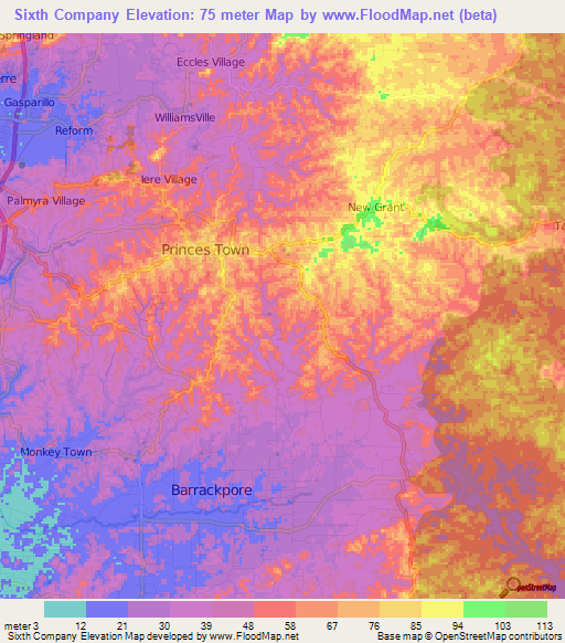Sixth Company,Trinidad and Tobago Elevation Map