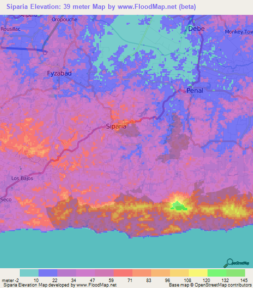 Siparia,Trinidad and Tobago Elevation Map