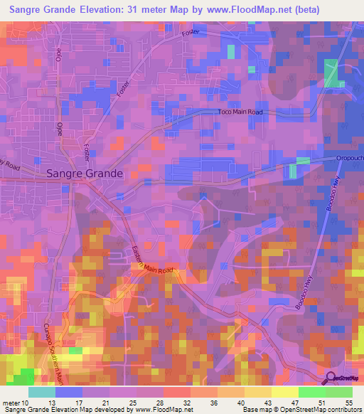 Sangre Grande,Trinidad and Tobago Elevation Map