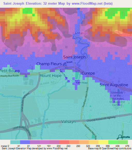 Saint Joseph,Trinidad and Tobago Elevation Map