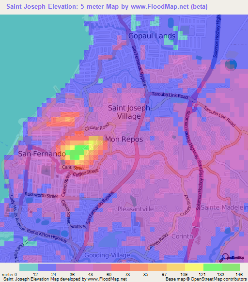 Saint Joseph,Trinidad and Tobago Elevation Map