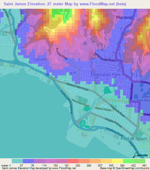 Saint James,Trinidad and Tobago Elevation Map