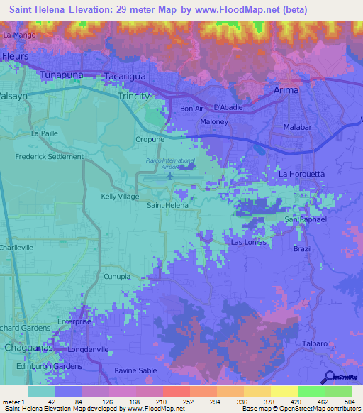Saint Helena,Trinidad and Tobago Elevation Map