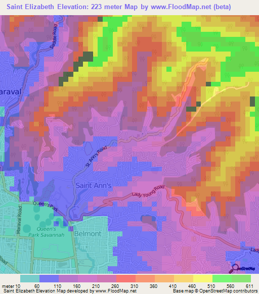Saint Elizabeth,Trinidad and Tobago Elevation Map