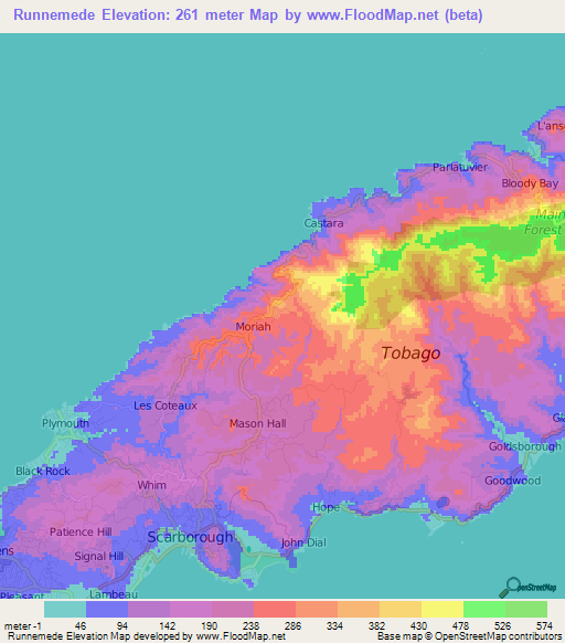 Runnemede,Trinidad and Tobago Elevation Map