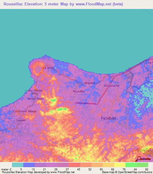Roussillac,Trinidad and Tobago Elevation Map