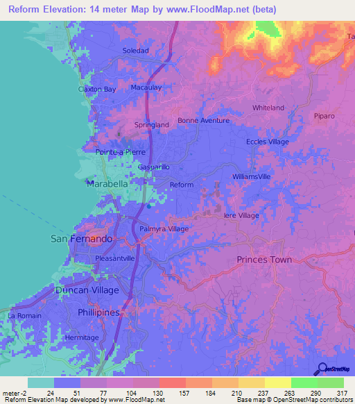 Reform,Trinidad and Tobago Elevation Map