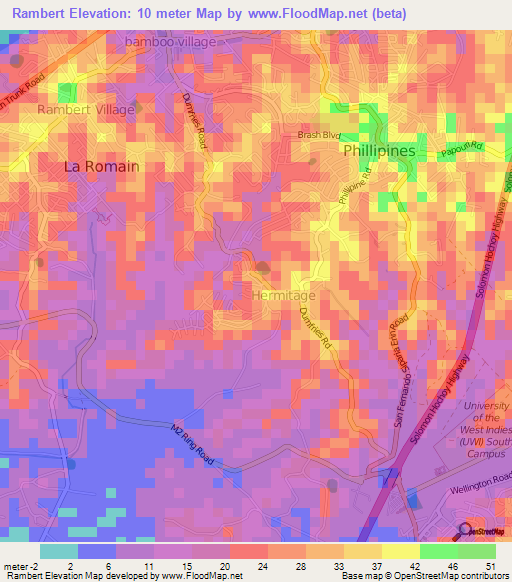 Rambert,Trinidad and Tobago Elevation Map
