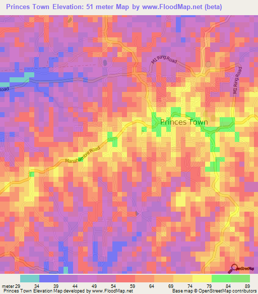 Princes Town,Trinidad and Tobago Elevation Map