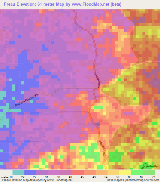 Preau,Trinidad and Tobago Elevation Map