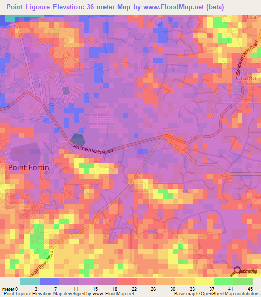 Point Ligoure,Trinidad and Tobago Elevation Map