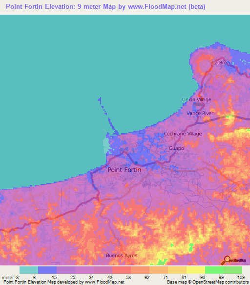 Point Fortin,Trinidad and Tobago Elevation Map