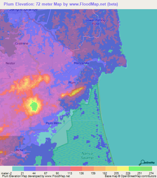 Plum,Trinidad and Tobago Elevation Map