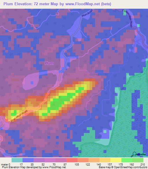 Plum,Trinidad and Tobago Elevation Map