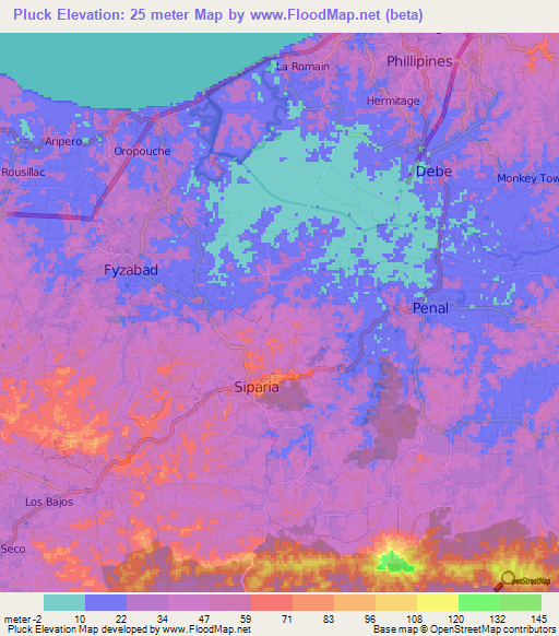 Pluck,Trinidad and Tobago Elevation Map