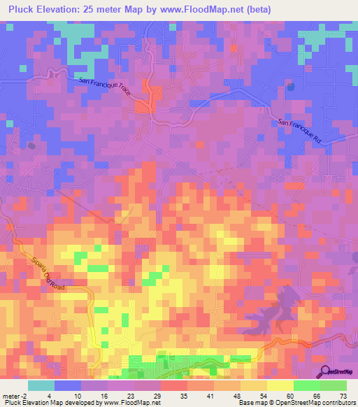 Pluck,Trinidad and Tobago Elevation Map