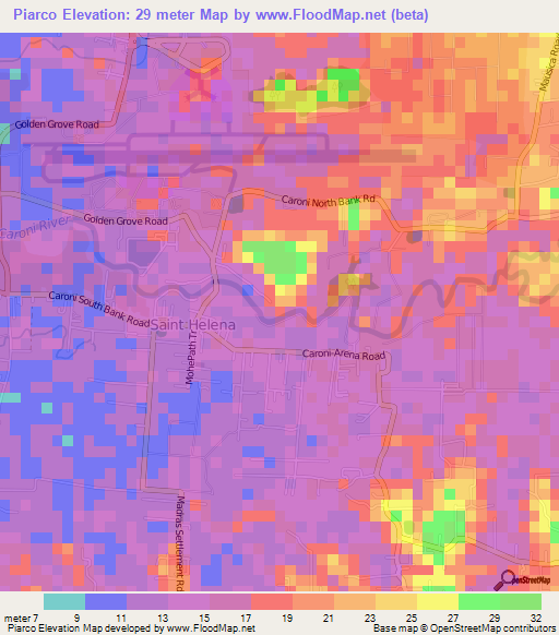 Piarco,Trinidad and Tobago Elevation Map