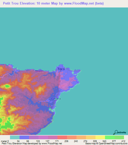 Petit Trou,Trinidad and Tobago Elevation Map