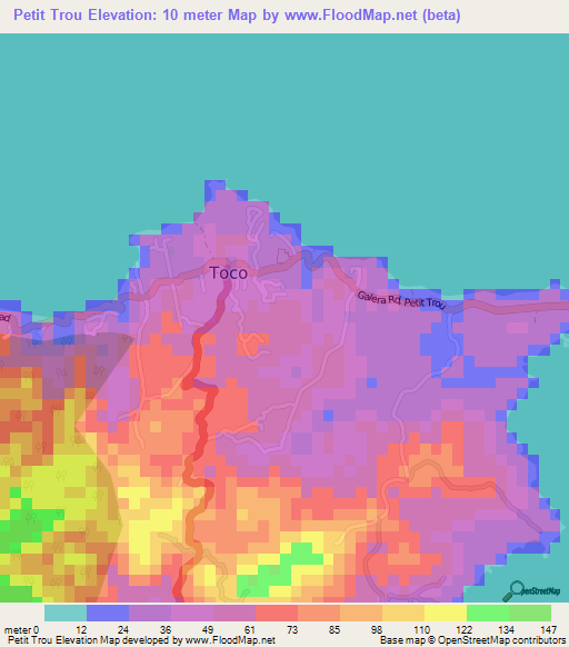 Petit Trou,Trinidad and Tobago Elevation Map