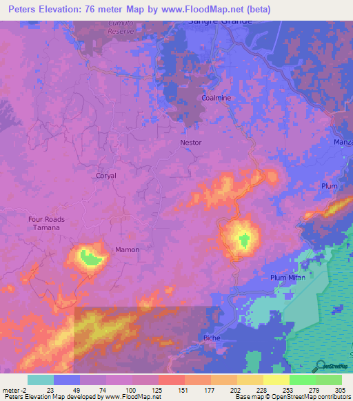 Peters,Trinidad and Tobago Elevation Map