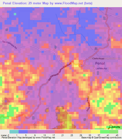 Penal,Trinidad and Tobago Elevation Map