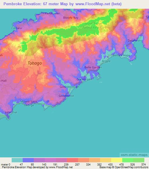 Pembroke,Trinidad and Tobago Elevation Map