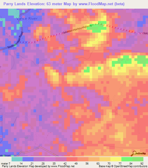 Parry Lands,Trinidad and Tobago Elevation Map