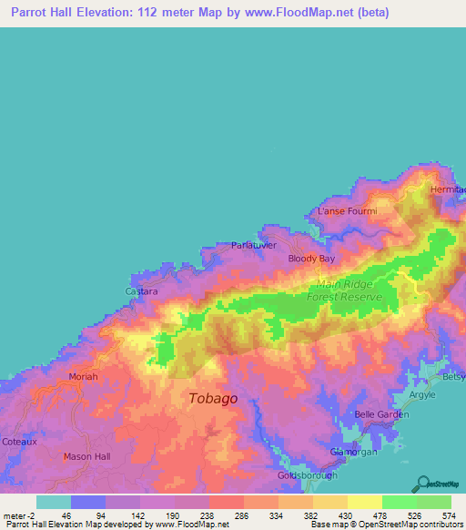 Parrot Hall,Trinidad and Tobago Elevation Map