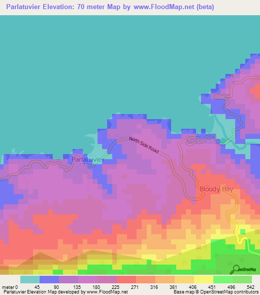 Parlatuvier,Trinidad and Tobago Elevation Map