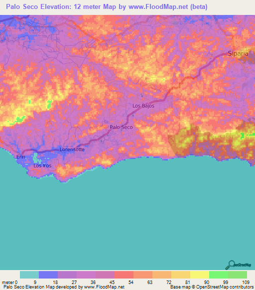 Palo Seco,Trinidad and Tobago Elevation Map
