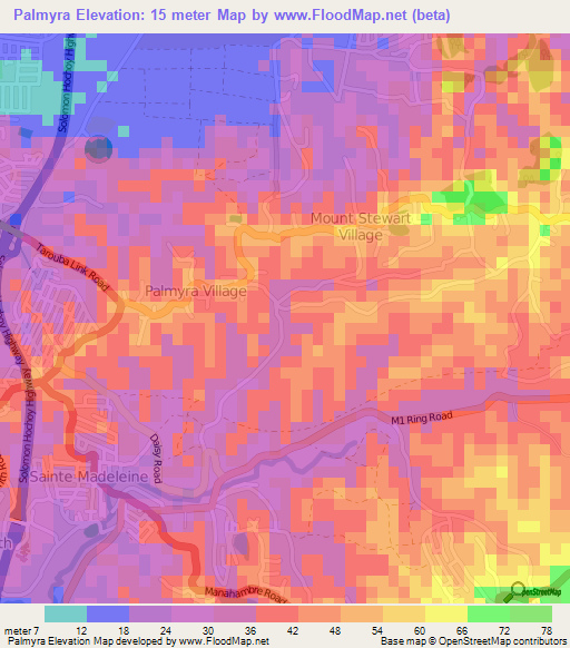 Palmyra,Trinidad and Tobago Elevation Map
