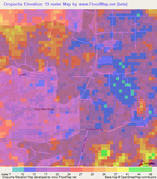 Oropuche,Trinidad and Tobago Elevation Map