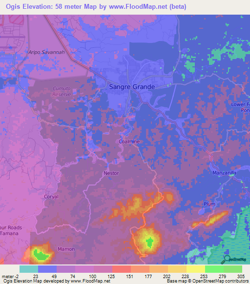 Ogis,Trinidad and Tobago Elevation Map