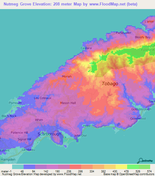 Nutmeg Grove,Trinidad and Tobago Elevation Map