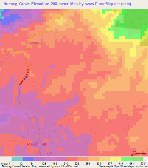 Nutmeg Grove,Trinidad and Tobago Elevation Map