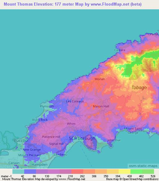 Mount Thomas,Trinidad and Tobago Elevation Map